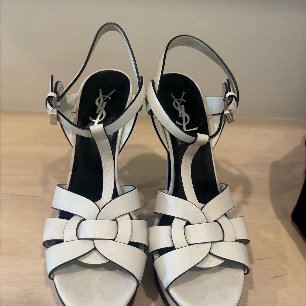 Saint Laurent Women's White Strappy Heels
